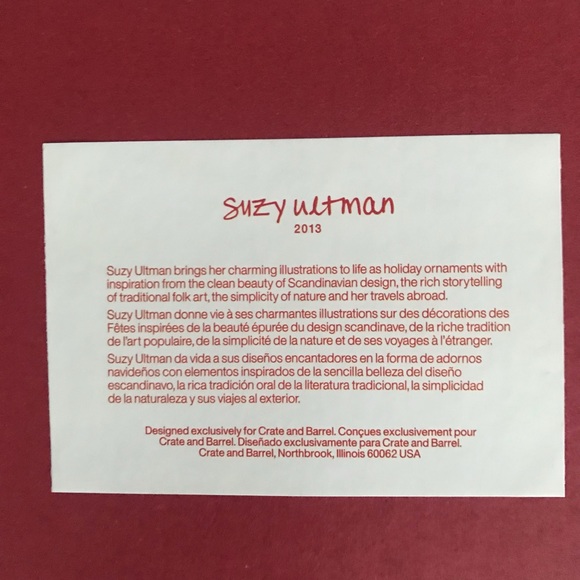 Suzy Ultman 6 Christmas Ornament Set around the world NEW 2013 Crate & Barrel - Picture 5 of 5